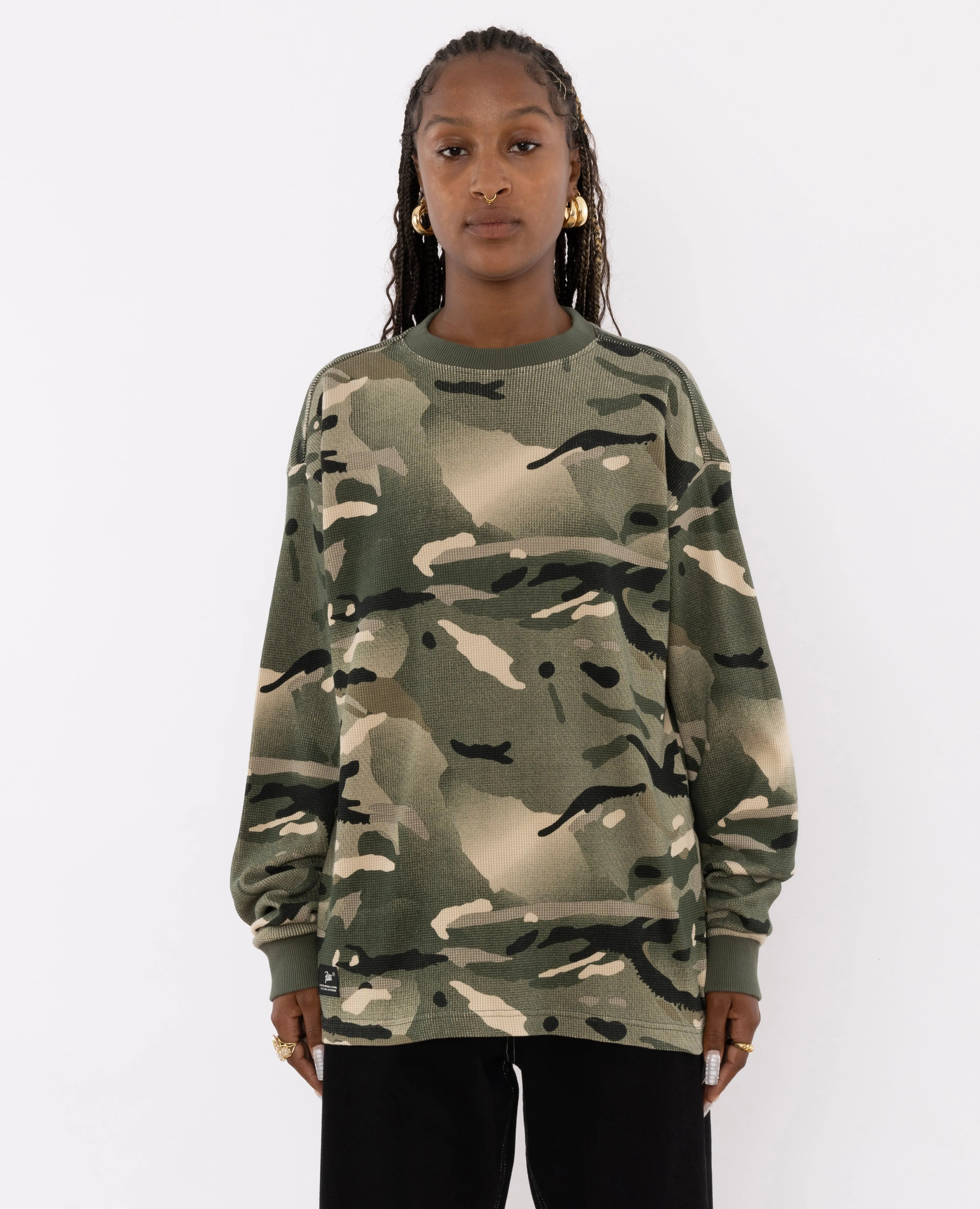 Patta Spray Camo Waffle Longsleeve T-Shirt (Multi/Spray Camo)