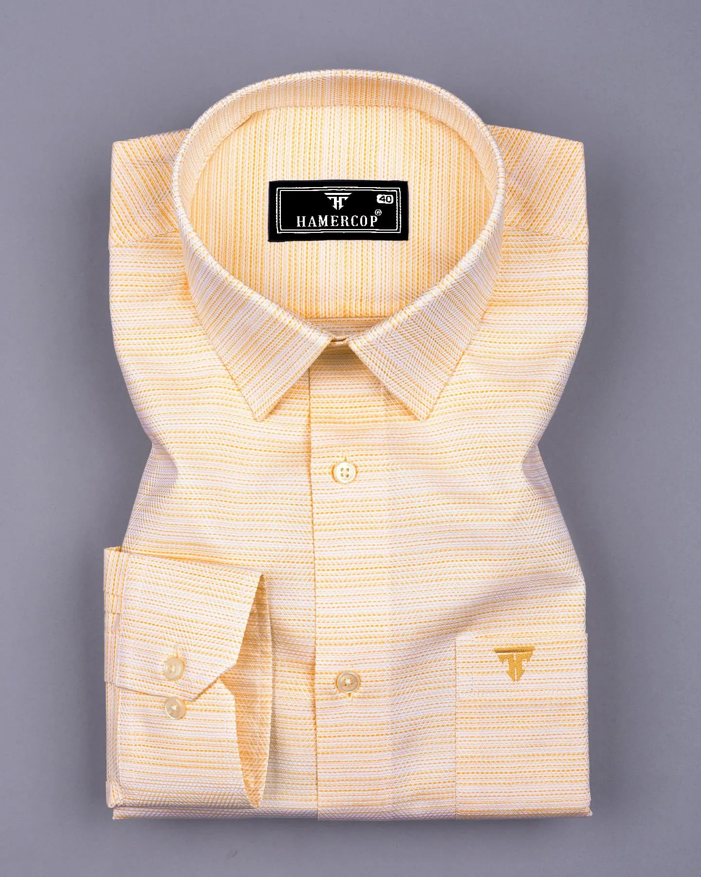 Peprica Yellow With White Daimond Texture Premium Giza Shirt