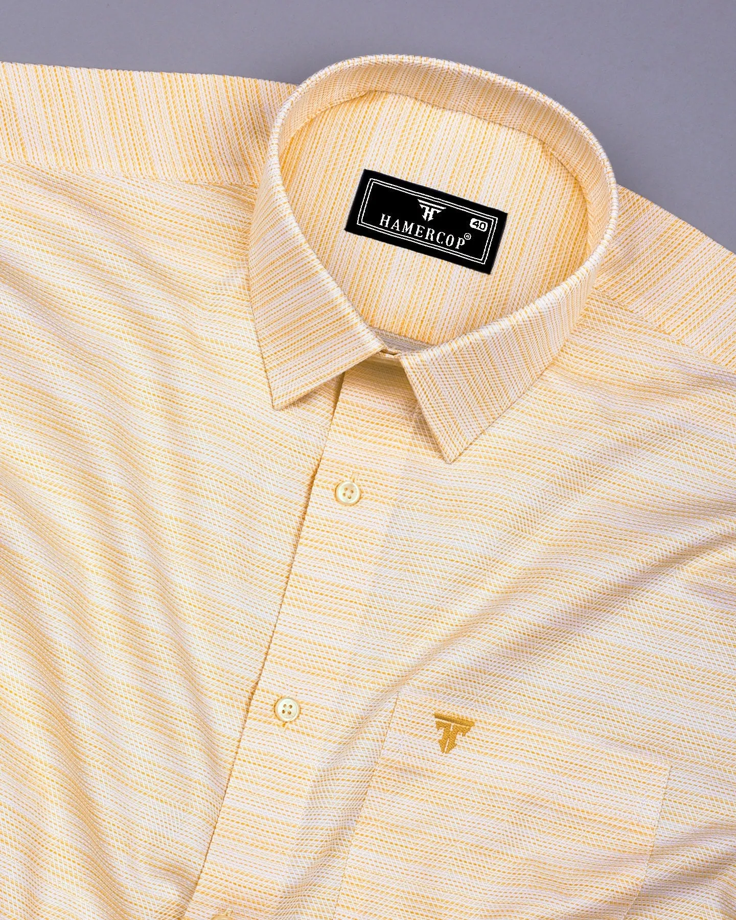 Peprica Yellow With White Daimond Texture Premium Giza Shirt