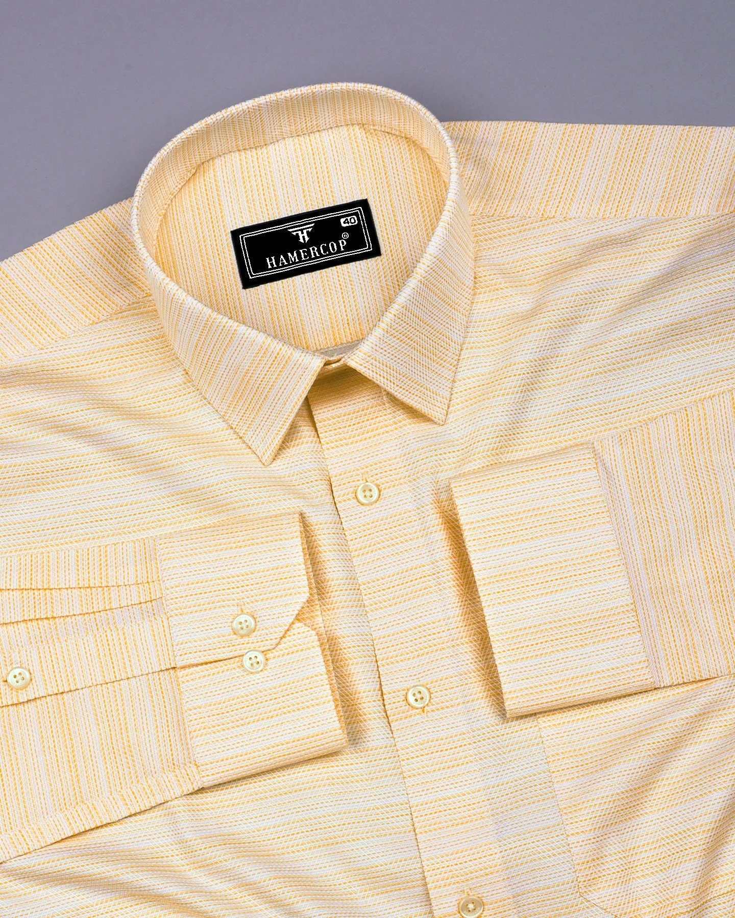 Peprica Yellow With White Daimond Texture Premium Giza Shirt