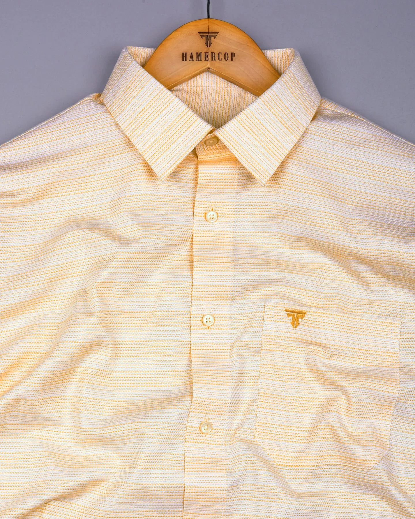Peprica Yellow With White Daimond Texture Premium Giza Shirt
