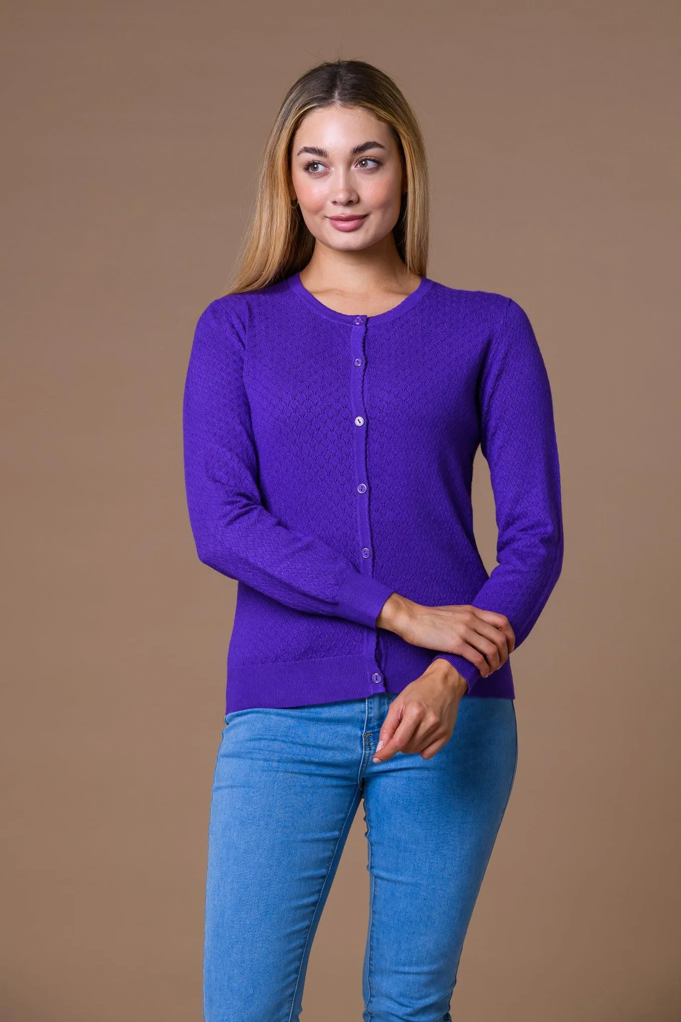 Pointelle Diamante Button Cardigan