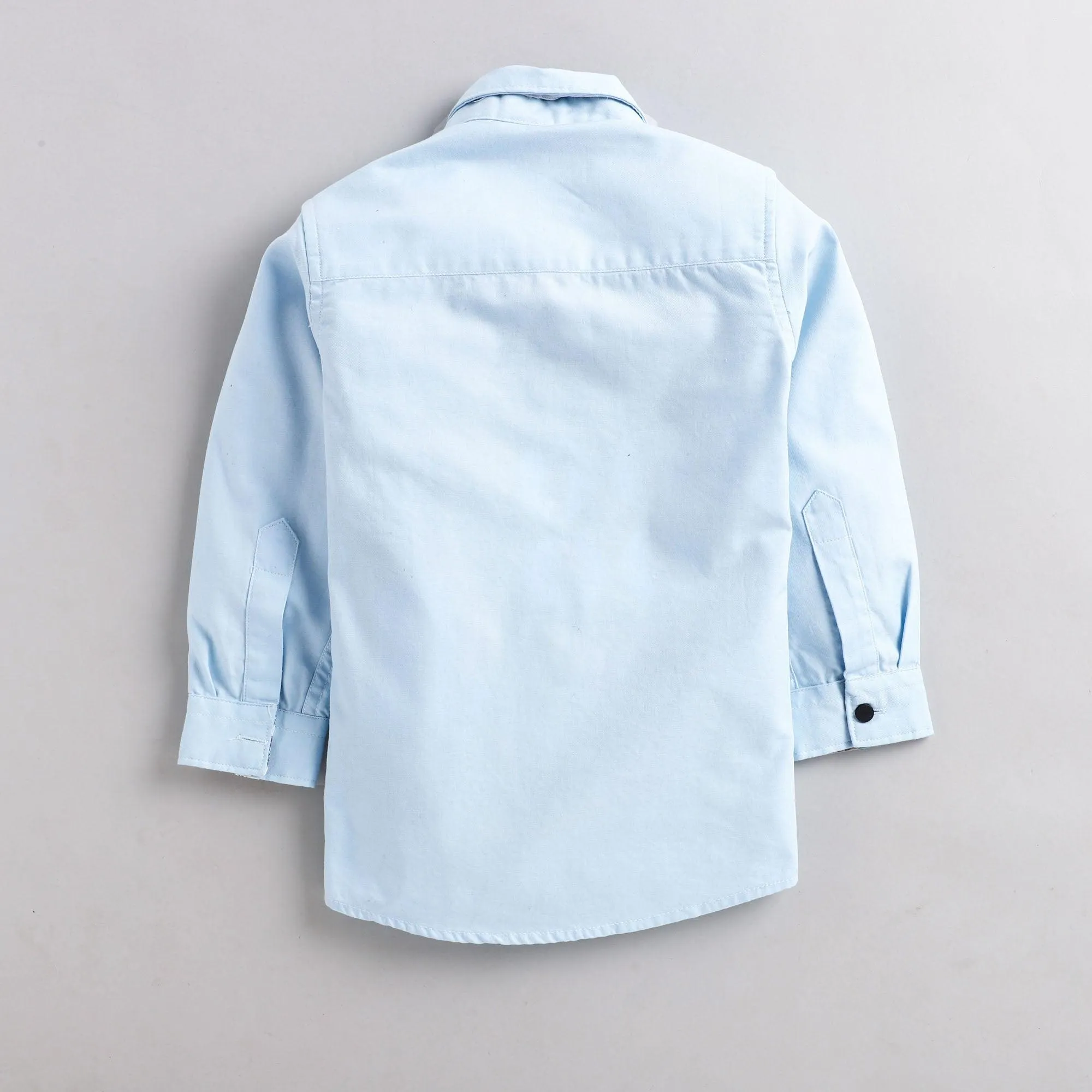 Polka Tots 100% Cotton Full Sleeves Solid Shirt With Bow Tie - Blue