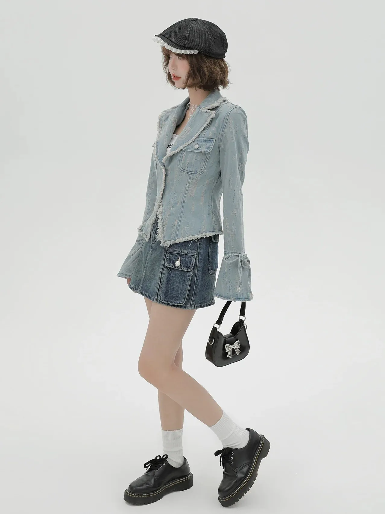 Retro American Wash Suit Collar Denim Jacket