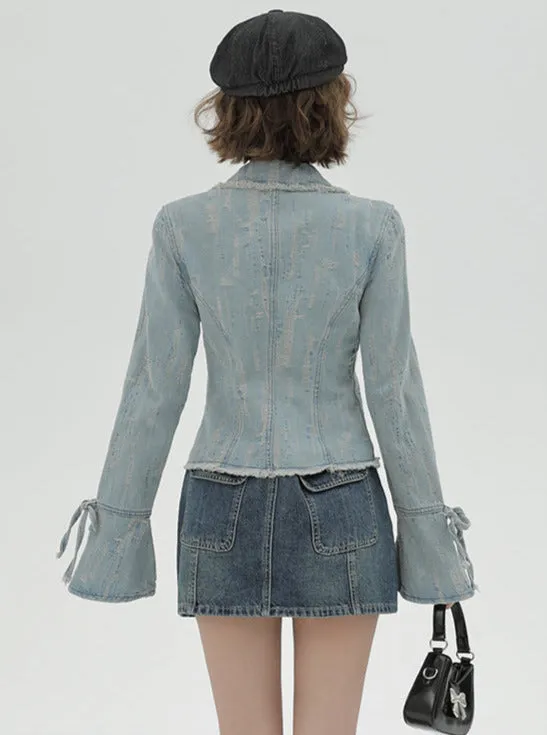 Retro American Wash Suit Collar Denim Jacket
