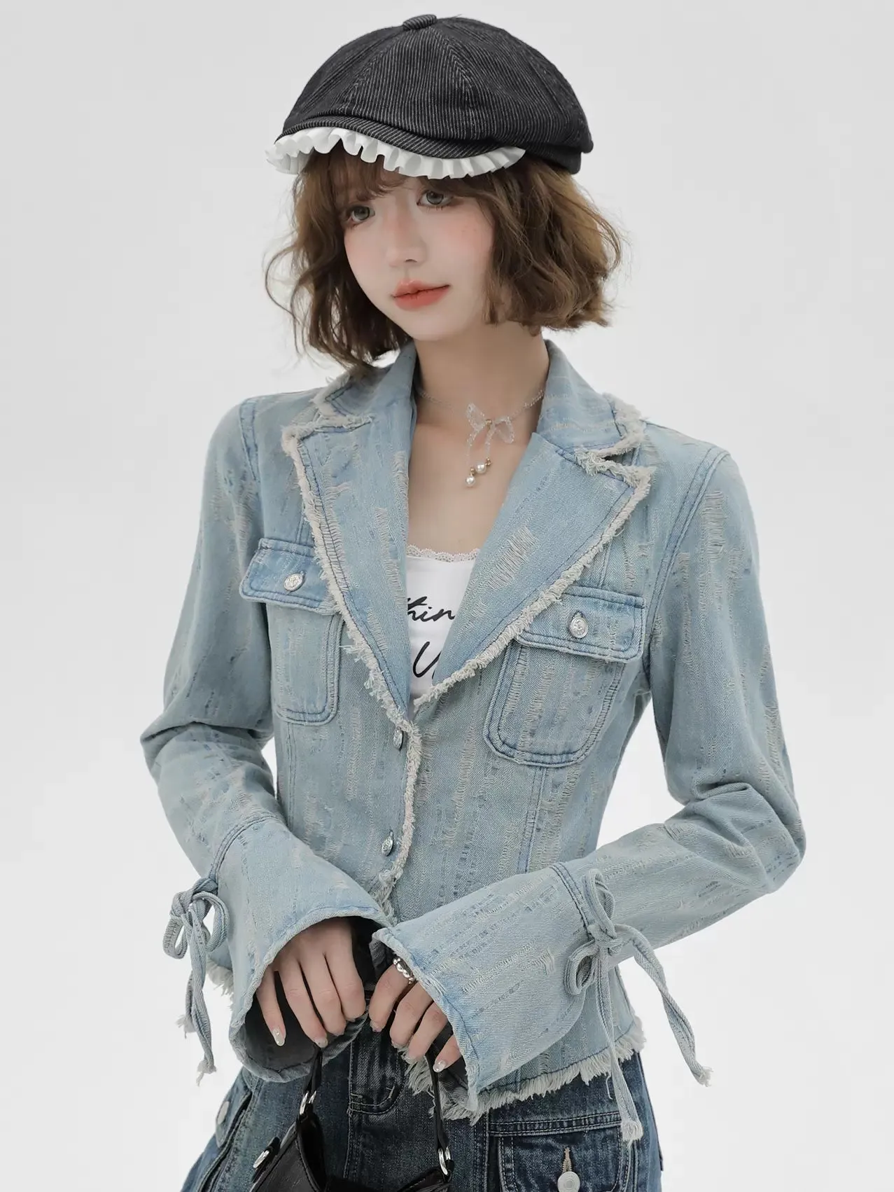 Retro American Wash Suit Collar Denim Jacket