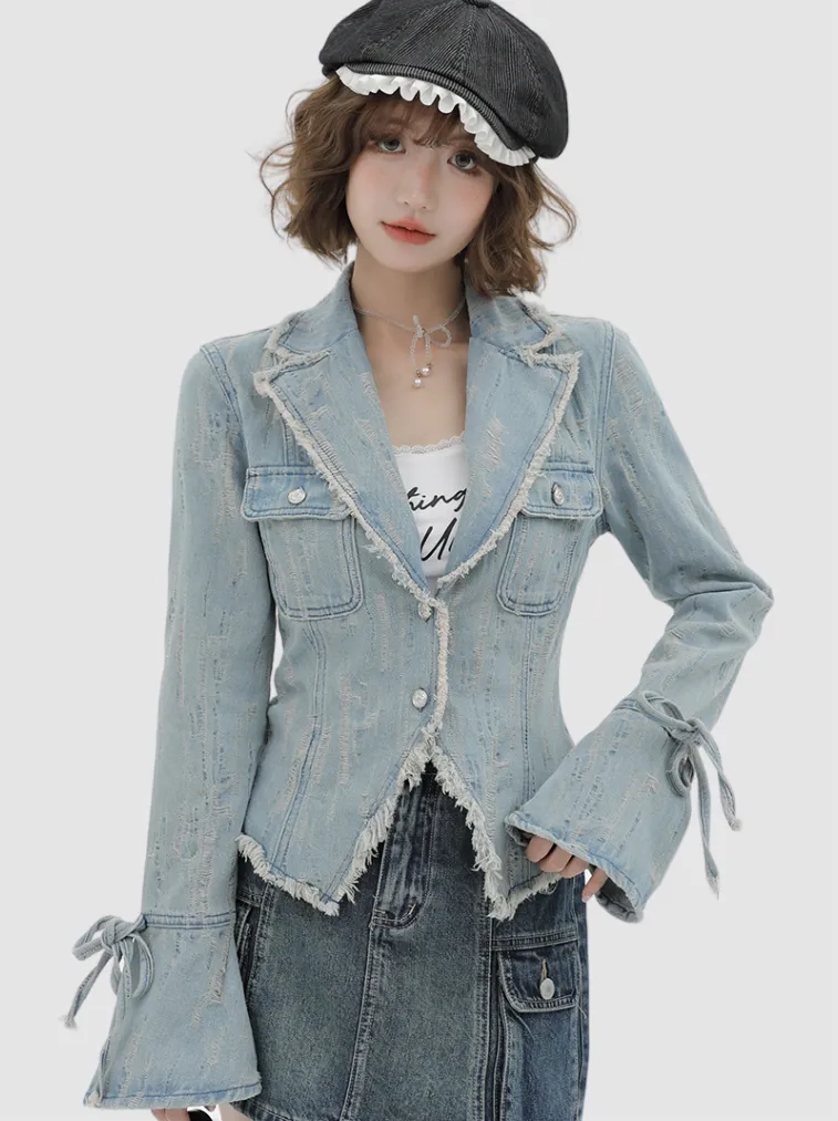 Retro American Wash Suit Collar Denim Jacket