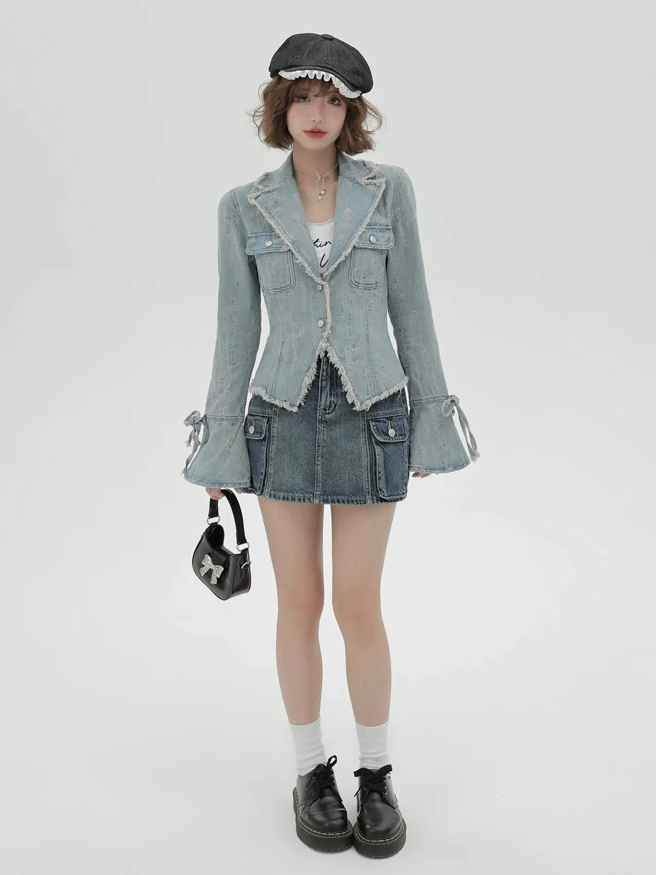 Retro American Wash Suit Collar Denim Jacket