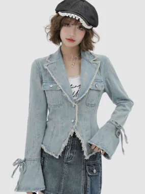 Retro American Wash Suit Collar Denim Jacket