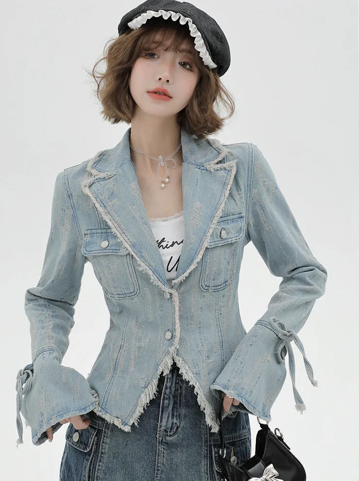 Retro American Wash Suit Collar Denim Jacket