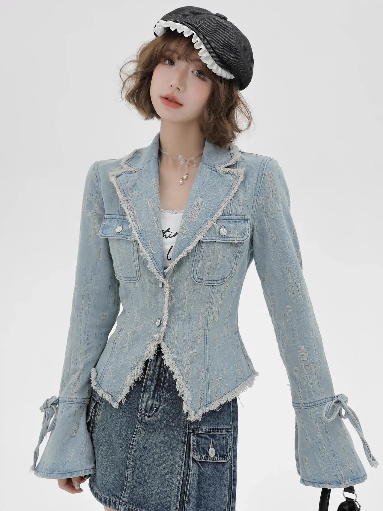 Retro American Wash Suit Collar Denim Jacket