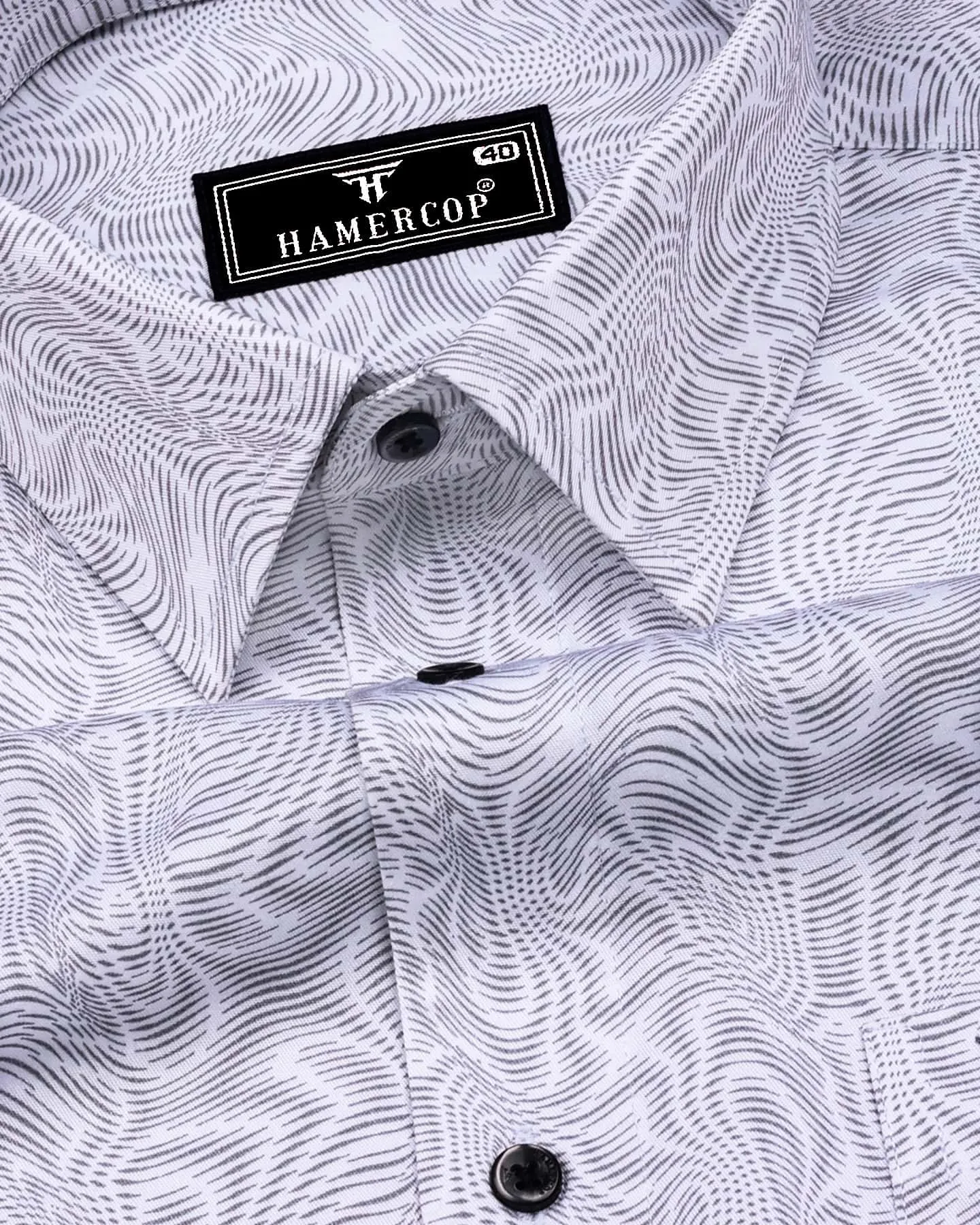 Ripple Gray With White Optical Printed Cotton Shirt