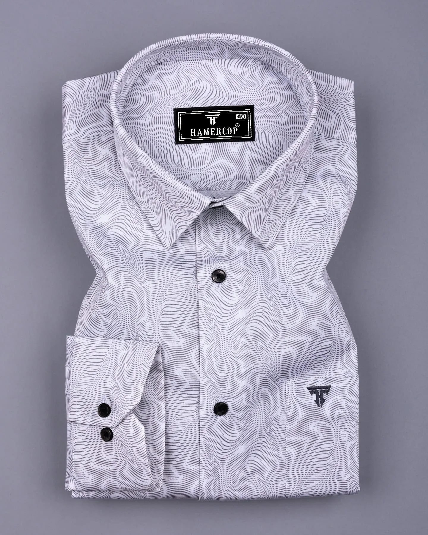 Ripple Gray With White Optical Printed Cotton Shirt