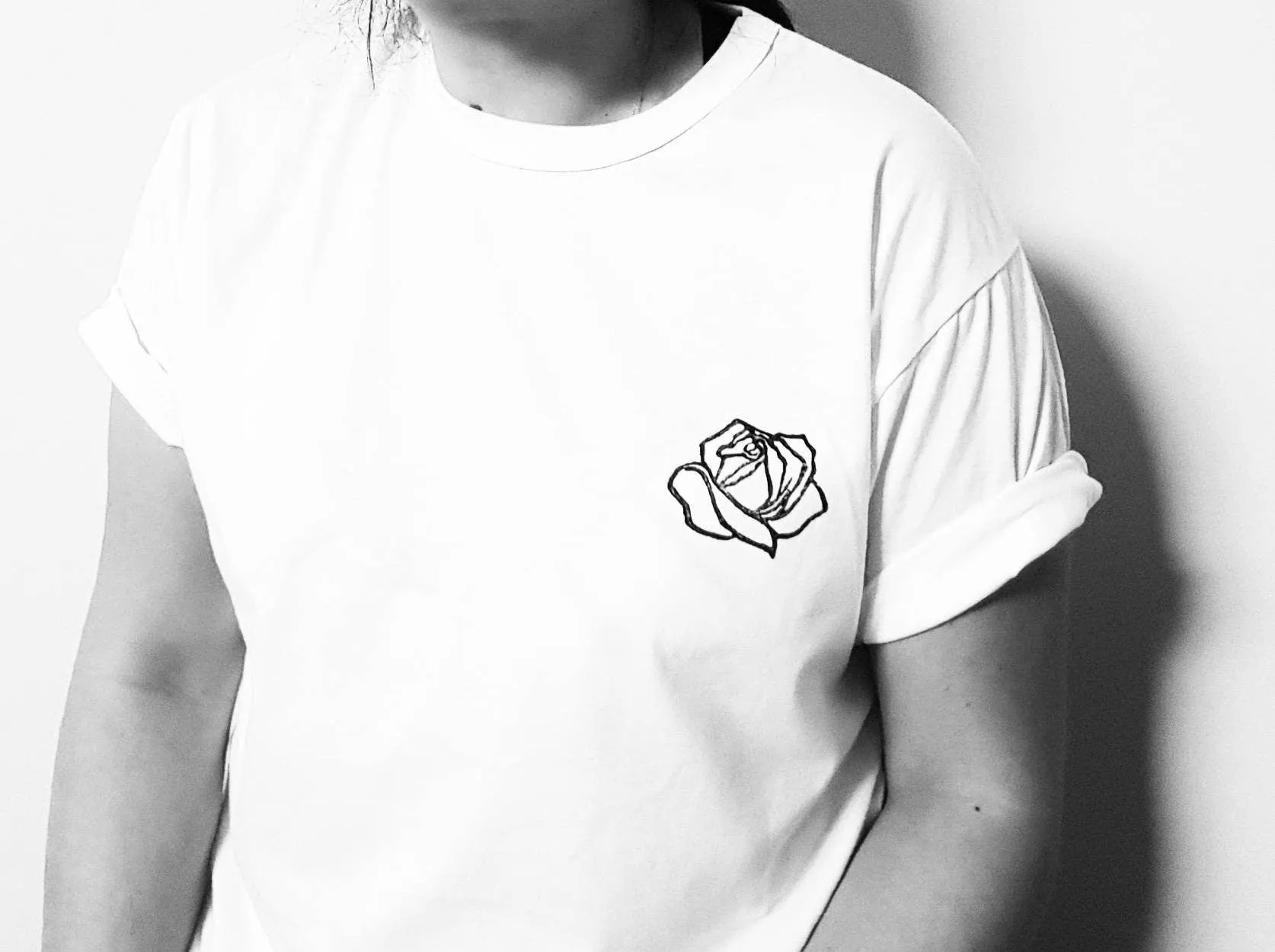 Rose t-shirt, UNISEX hand printed flower shirt, minimalist floral block print, hand stamped botanical lino tee, ethical fashion