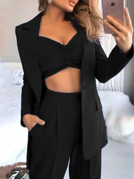 Sets Long Sleeve Small Suit Loose Solid Three-Piece Suit for Women