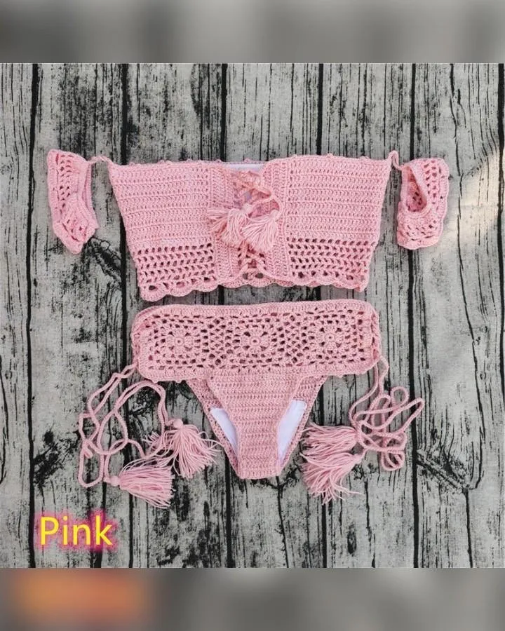 Solid Short Strap Cold Shoulder Bra With Panties Bikini Sets