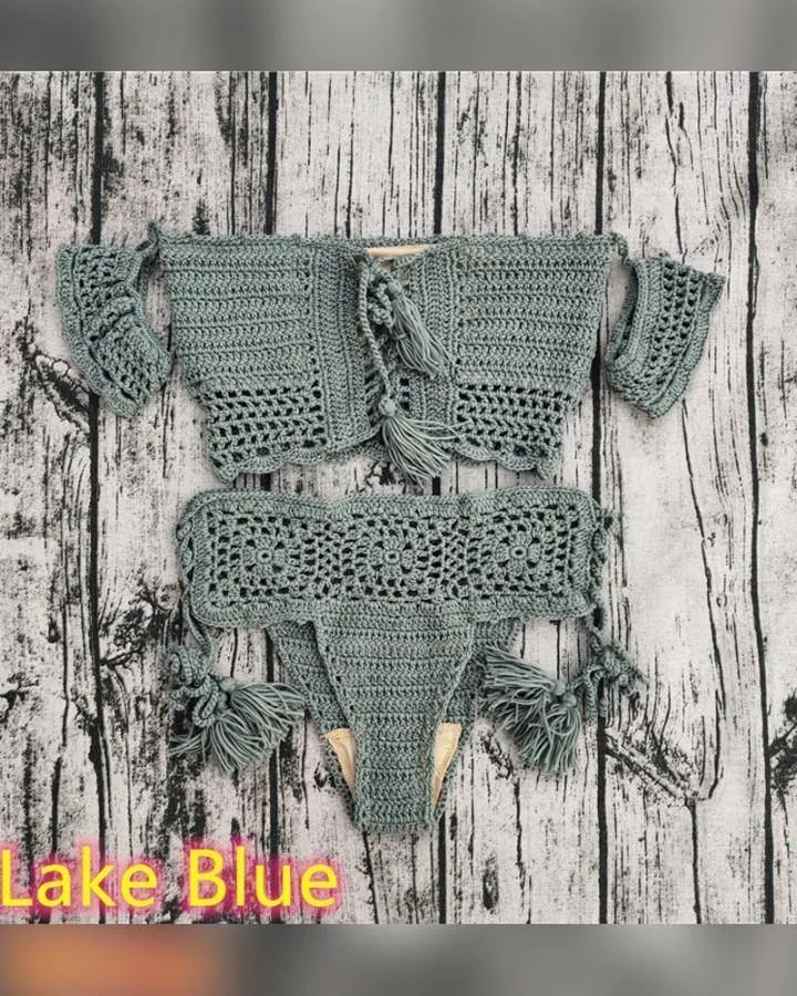 Solid Short Strap Cold Shoulder Bra With Panties Bikini Sets