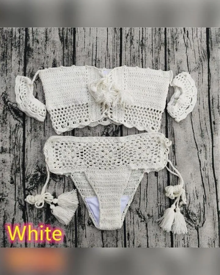 Solid Short Strap Cold Shoulder Bra With Panties Bikini Sets