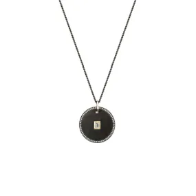 Sterling Silver Black Rhodium ODUS Disc Pendant with Baguette Round Diamonds