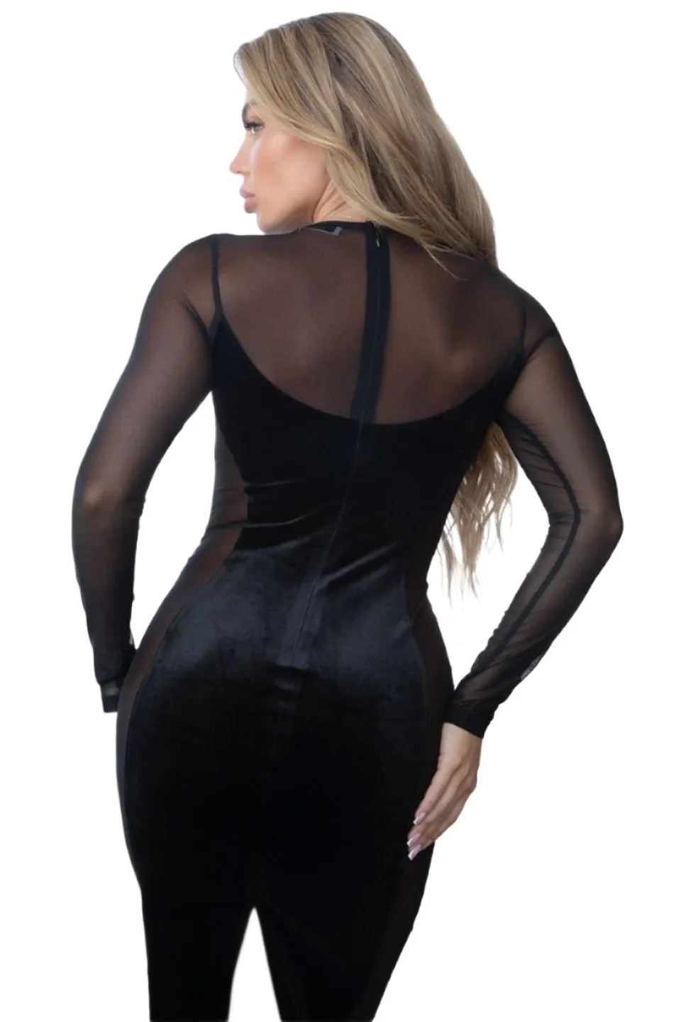 TIC TOC - Fatale - Black Velvet Mesh Midi Dress